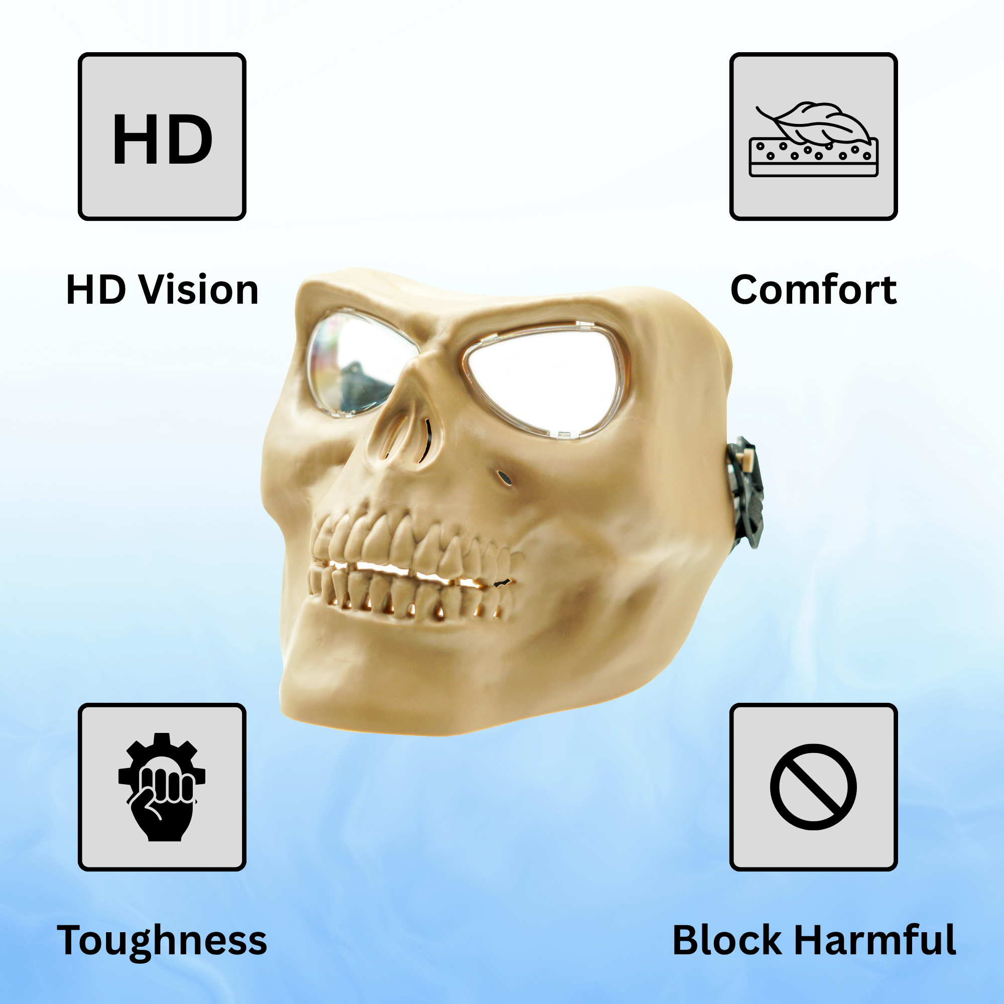 SRC Full Face Skull Airsoft Mask V2 Tan with Clear Lenses - P-36-DT1