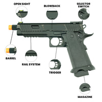 SRC Rusalka Combat Master Hi-Capa Blowback Airsoft Gas Pistol Fully Black