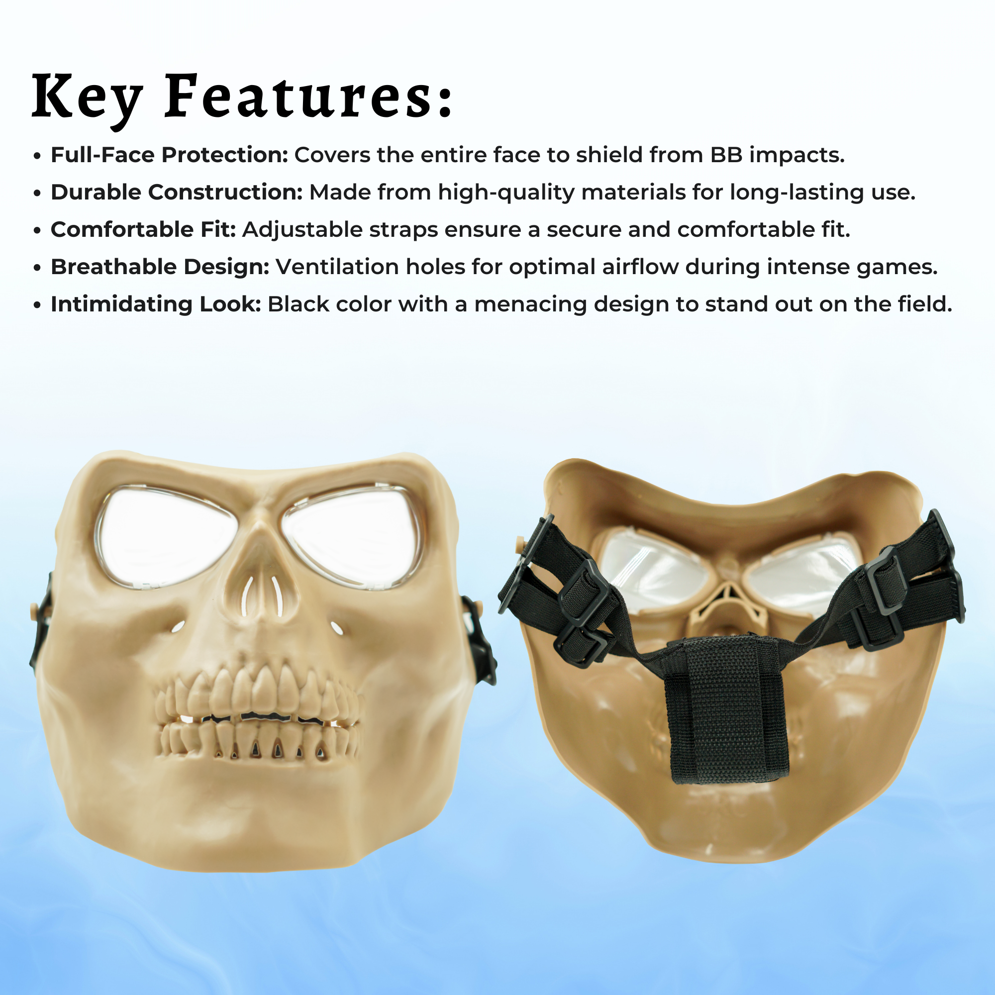SRC Full Face Skull Airsoft Mask V2 Tan with Clear Lenses - P-36-DT1