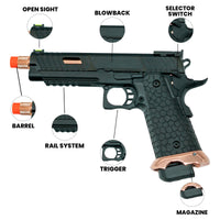 BABA YAGA Combat Master Hi-Capa 5.1 Blowback Airsoft Gas Pistol With Threaded Barrel