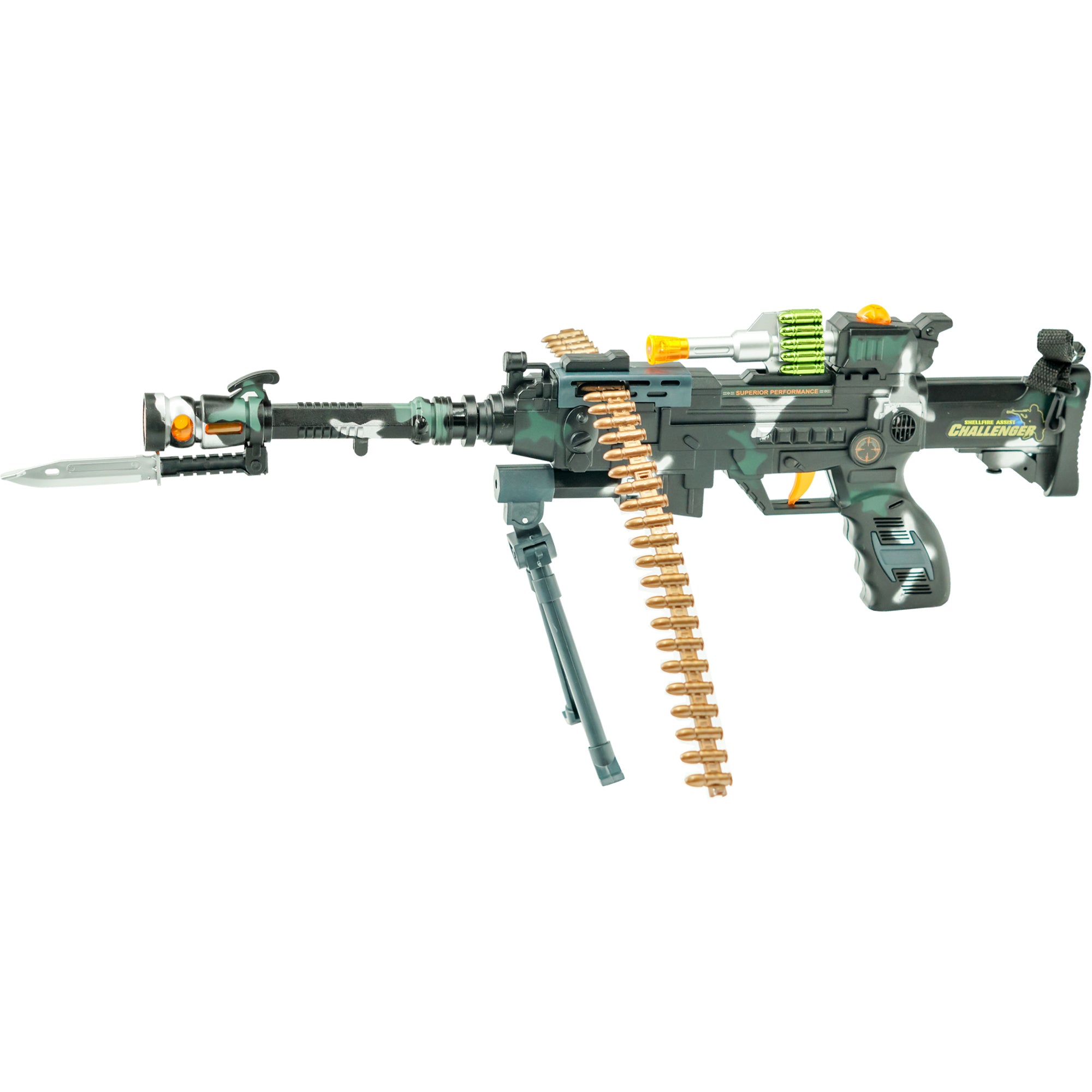Battery Operated Military Toy Machine Gun for Kids with Light, Sound and Moving Barrel