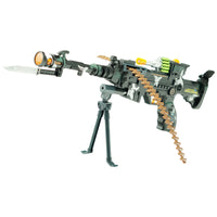 Battery Operated Military Toy Machine Gun for Kids with Light, Sound and Moving Barrel