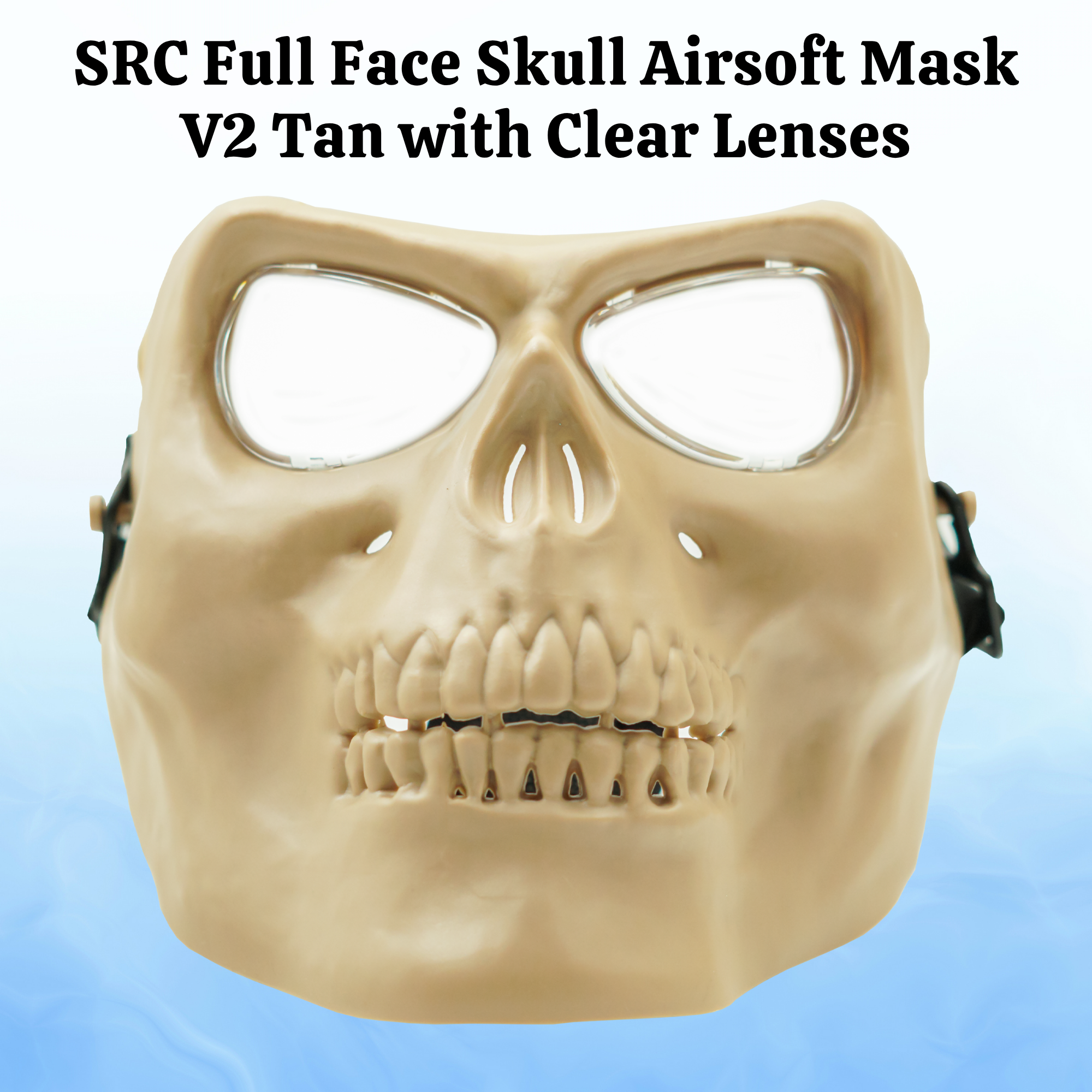 SRC Full Face Skull Airsoft Mask V2 Tan with Clear Lenses - P-36-DT1