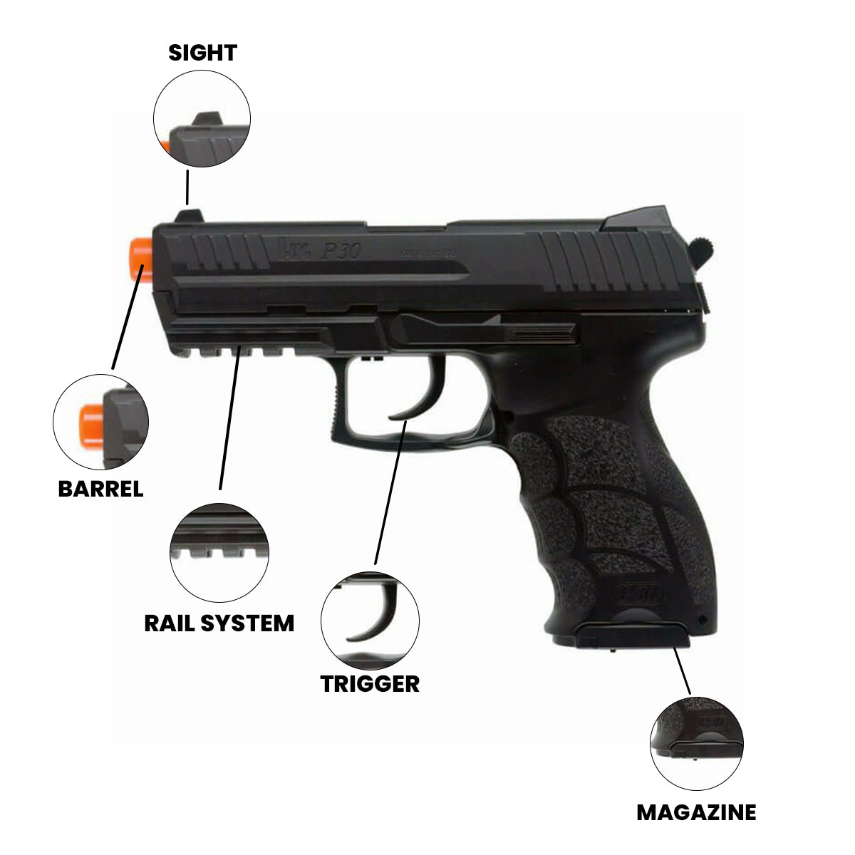 H&K USP Semi Auto CO2 Airsoft Pistol 16 Rounds Black - Umarex