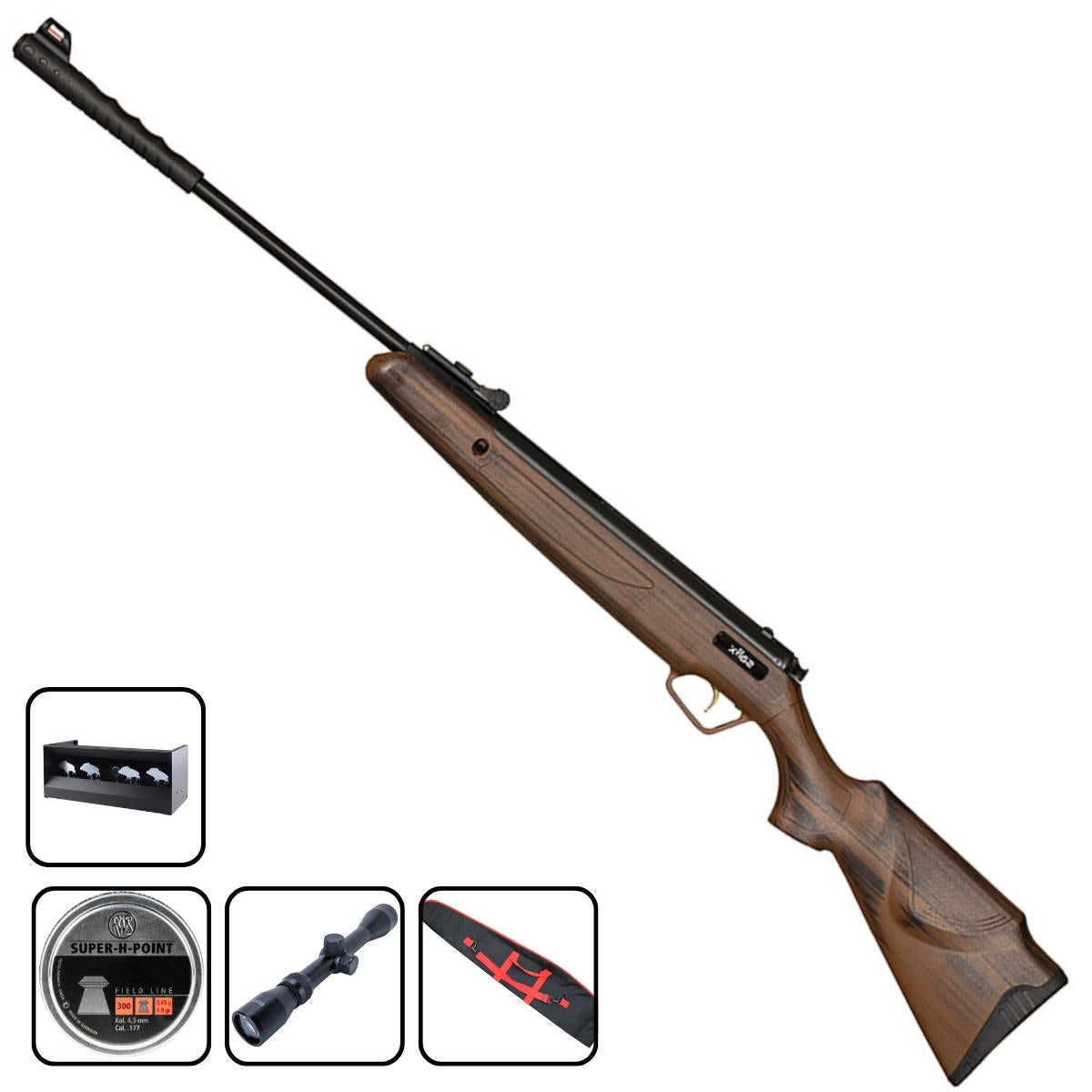 TX02 Spring Air Rifle Break Barrel With Wood Look Stock .177 - Bundle Set