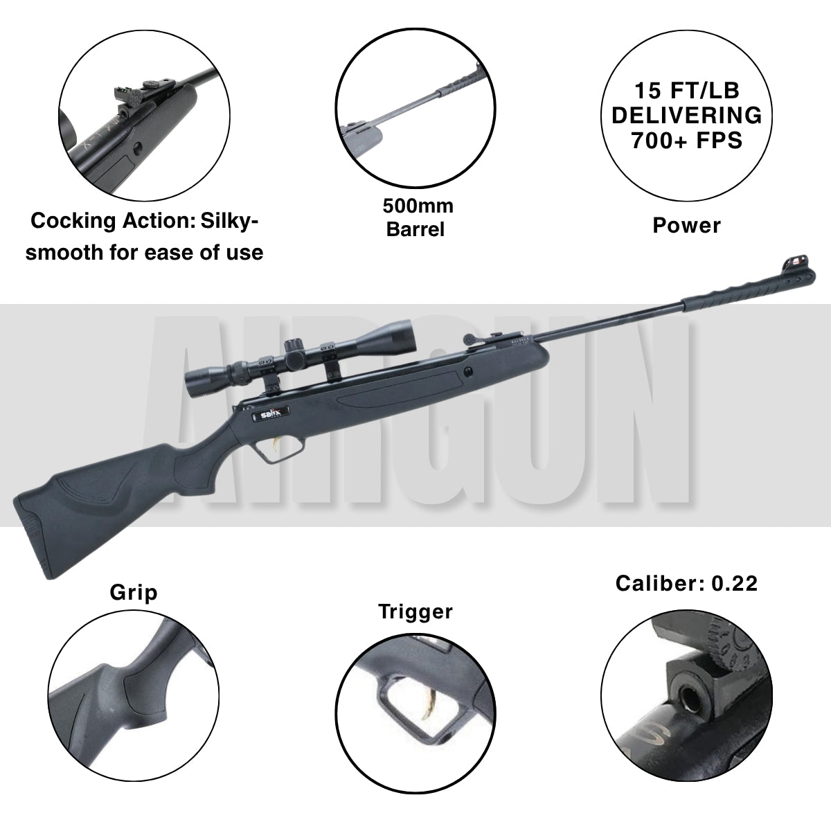 Trimex TX01 .22 Cal Spring-Powered Air Rifle with Synthetic Stock