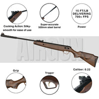 Trimex TX02 .22 Cal Spring-Powered Air Rifle Wood Look 500mm Barrel 700+ FPS 200 Pellets
