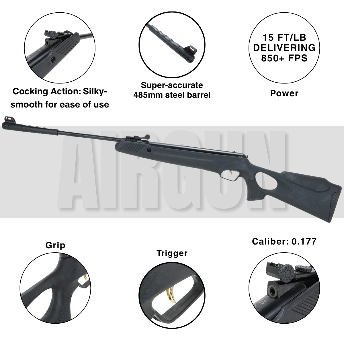 Trimex TX04 .177 Spring-Powered Air Rifle 485mm Barrel 850 FPS 200 Pellets