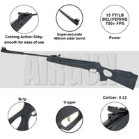 Trimex TX04 .22 Cal Spring-Powered Air Rifle 485mm Barrel 700+ FPS 200 Pellets