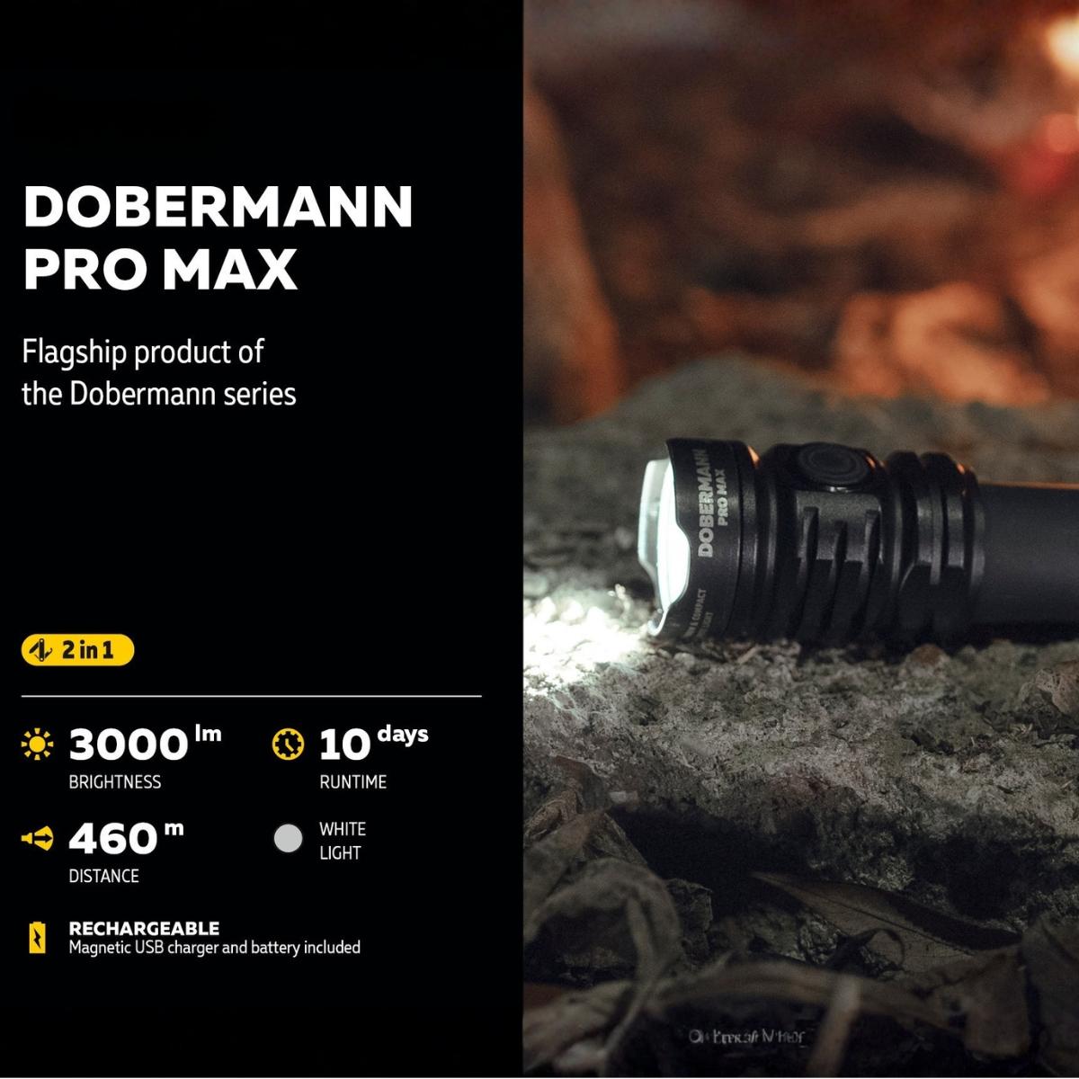 Flashlight Armytek Dobermann Pro Max 3000 Lumens Rechargeable Tactical Flashlight