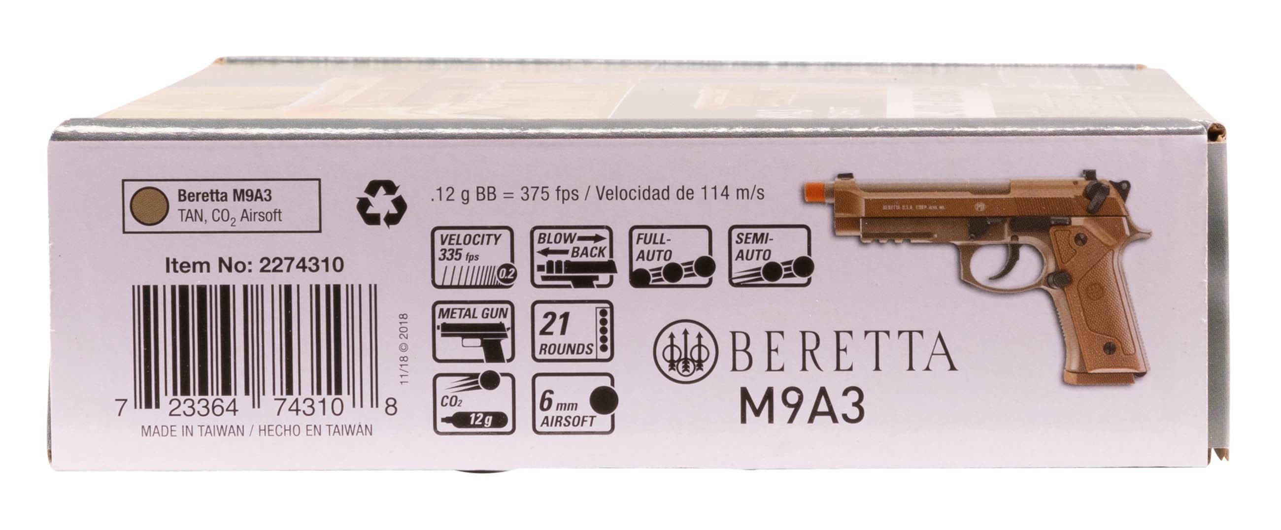 AIRSOFT CO2 PISTOLS, AIRSOFT PISTOLS" Beretta Blowback Full Auto Airsoft Pistol - 6mm BB, CO2 Powered