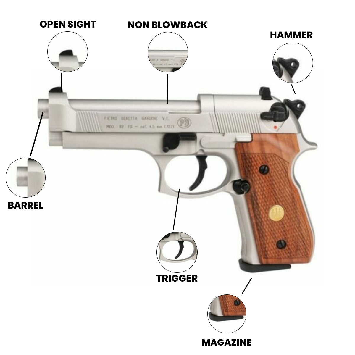 CO2 Air Gun Beretta M 92 FS .177 CO2 Pistol - Nickel