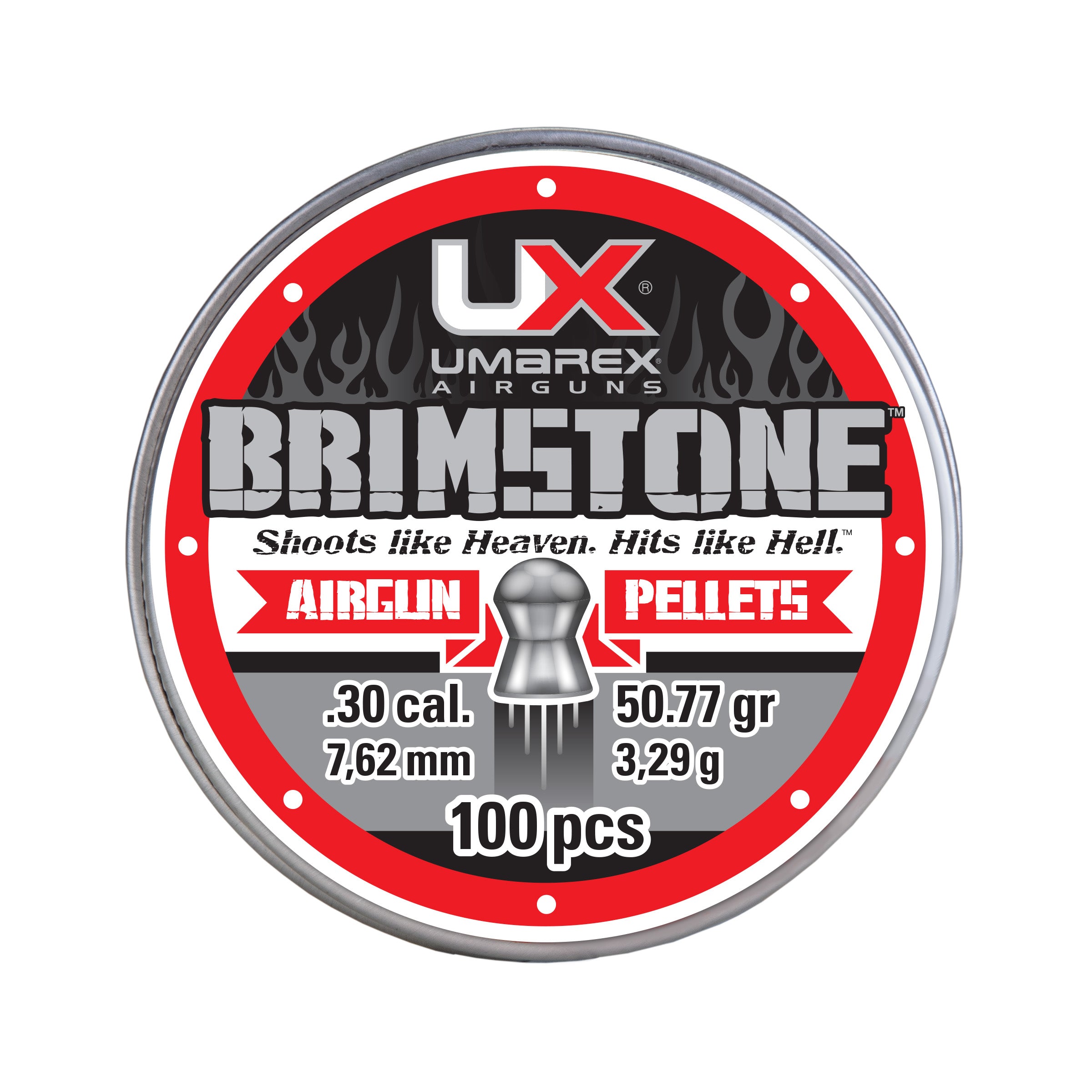 UMAREX USA Brimstone .30 Caliber Pellets - 100 Count Tin, 50.77 Grains Dome Style