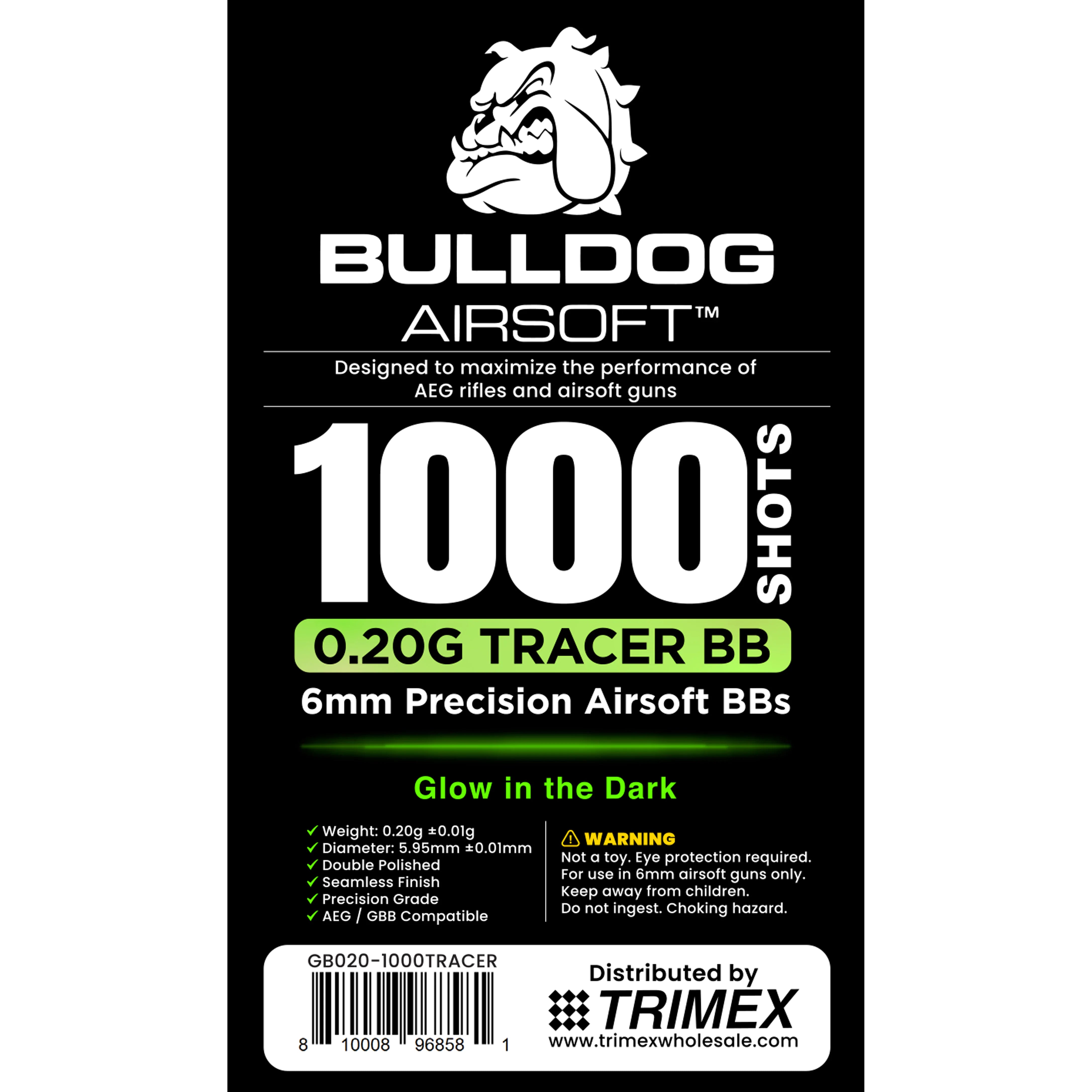 Airsoft Tracer BB's Bulldog 0.20g Tracer BB 1000 Bag – Premium Green 6mm Tracer Airsoft BBs