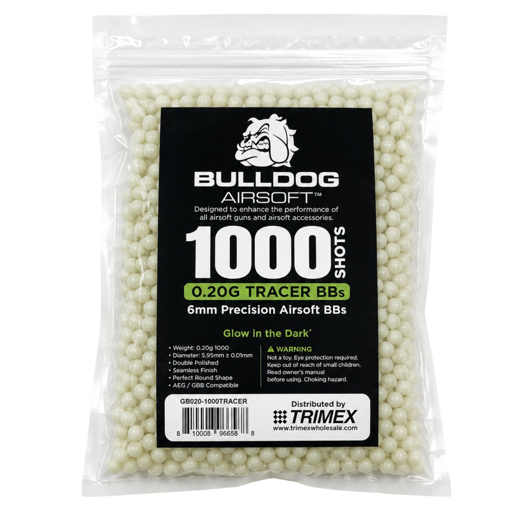 Airsoft Tracer BB's Bulldog 0.20g Tracer BB 1000 Bag – Premium Green 6mm Tracer Airsoft BBs