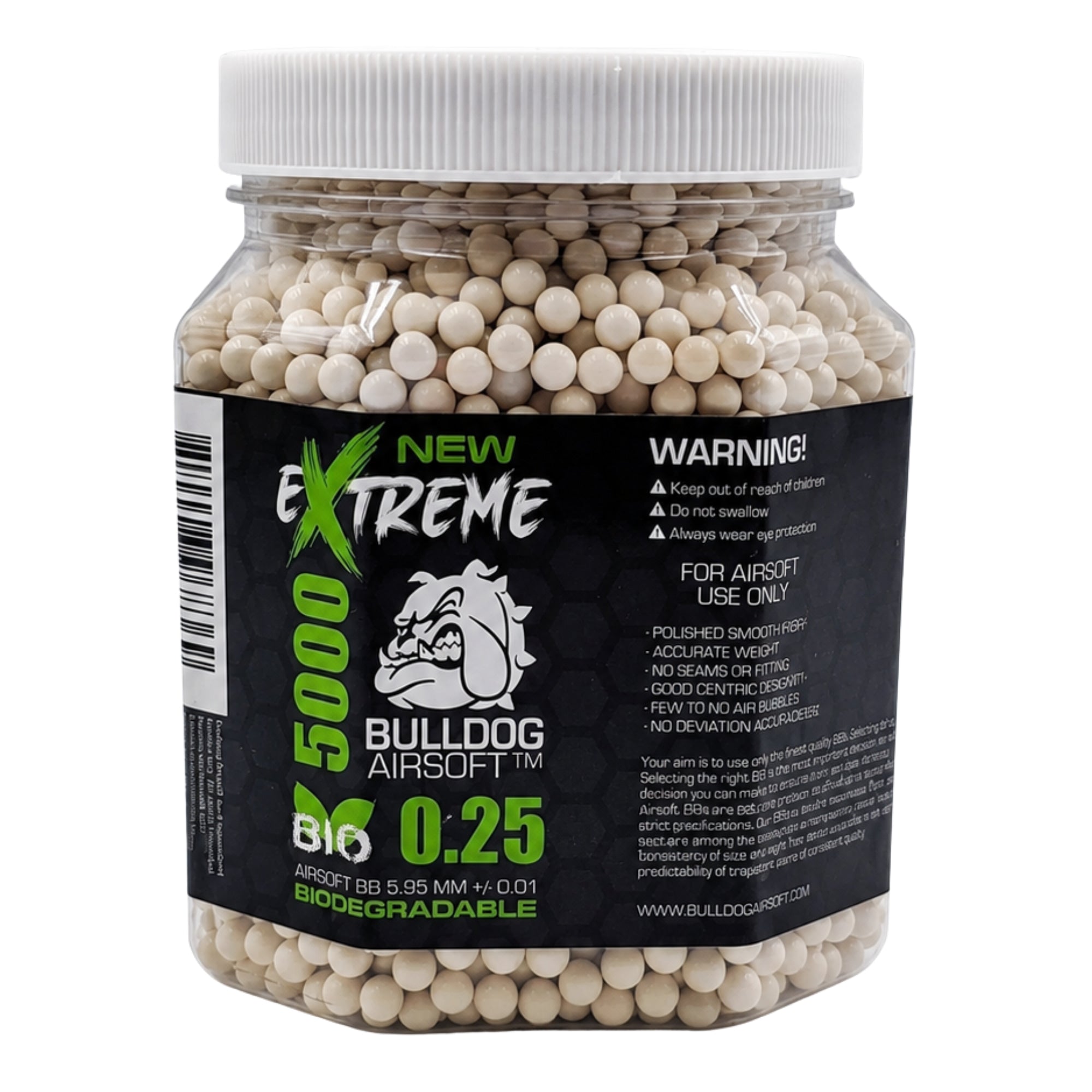 Airsoft BBs Bulldog 0.25g Bio BB 5000 Tub - Premium Biodegradable 6mm Airsoft BBs