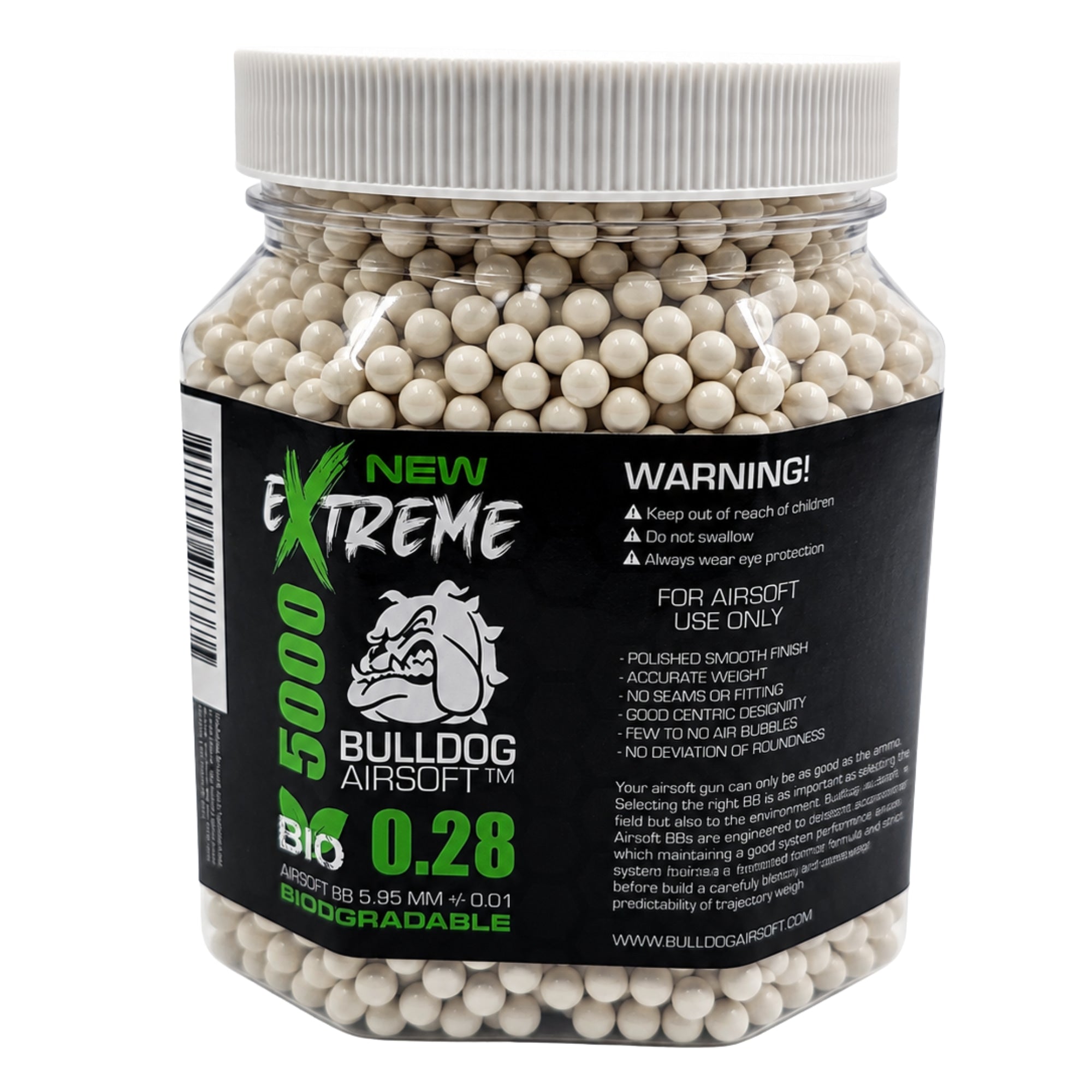 Airsoft BBs Bulldog 0.28g Bio BB 5000 Tub – Heavyweight Biodegradable 6mm Airsoft BBs