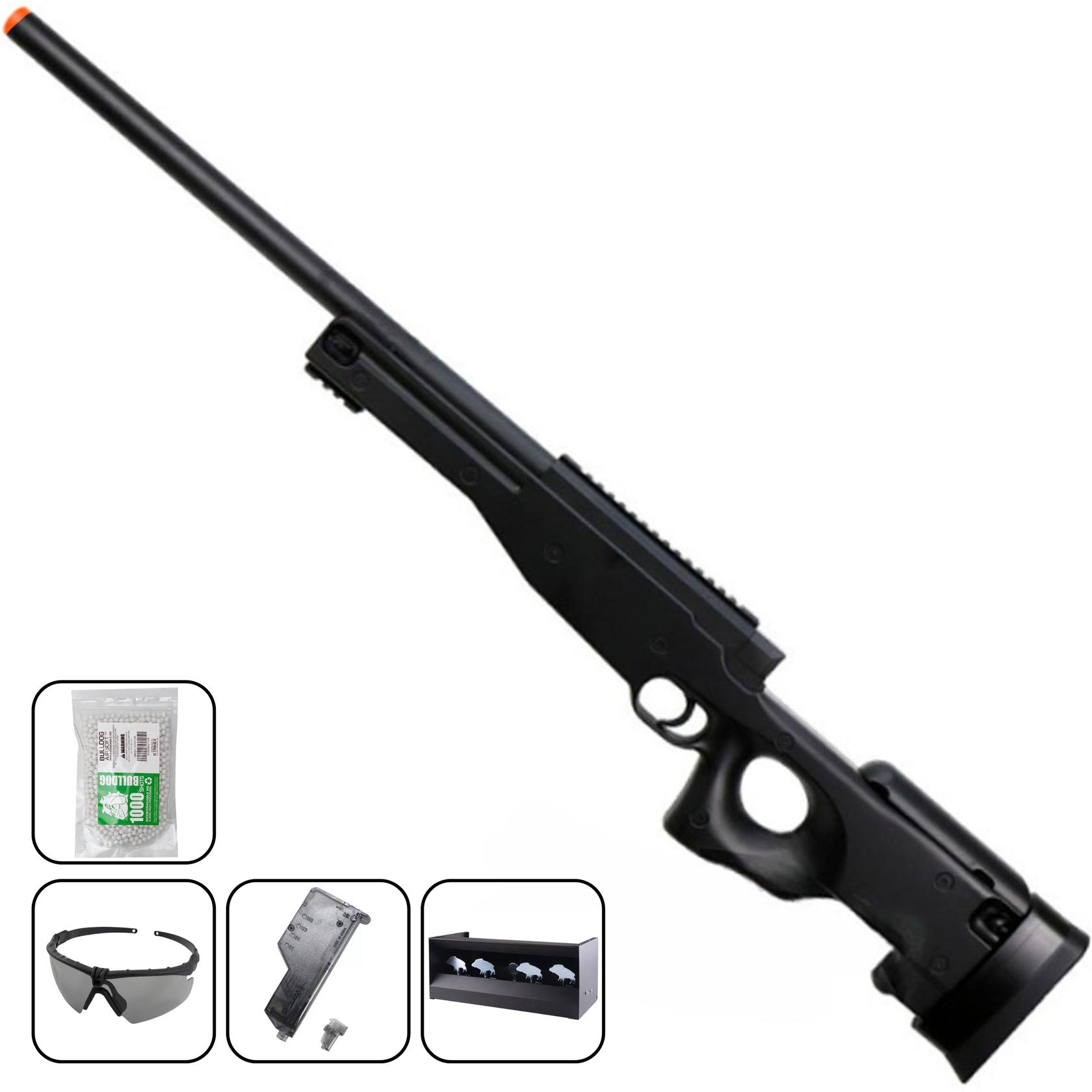 Airsoft Sniper Rifle Double Eagle M59A Airsoft Sniper Rifle Kit w/ BBs, Loader, Goggles & Target – Bundle Deal