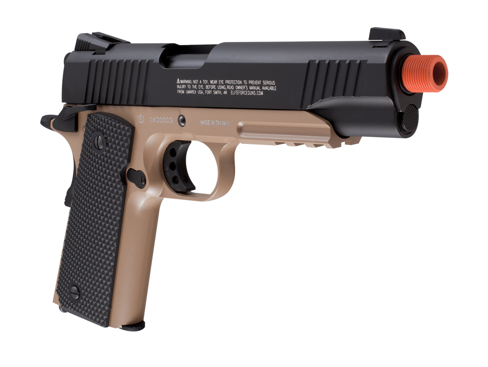 ELITE FORCE USA Elite Force 1911 TAC CO2 Airsoft Pistol - Black/Dark Earth Brown, 14 Round Mag