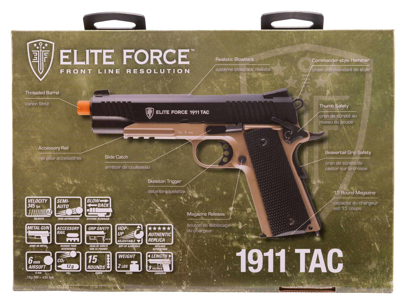 ELITE FORCE USA Elite Force 1911 TAC CO2 Airsoft Pistol - Black/Dark Earth Brown, 14 Round Mag