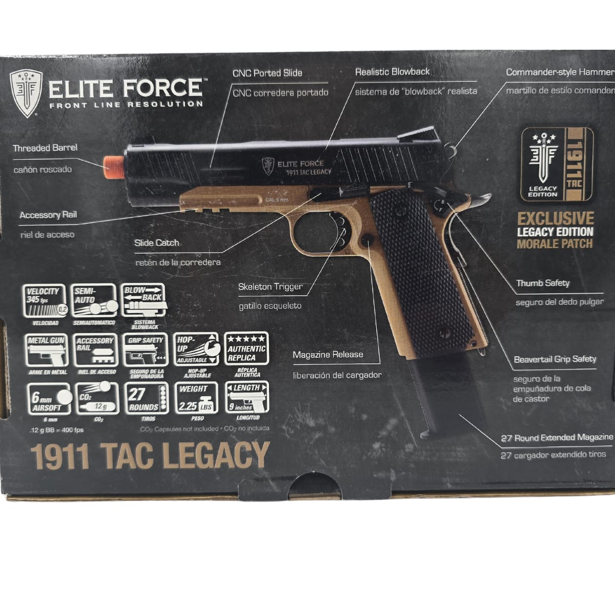 ELITE FORCE USA Elite Force Full Metal 1911 TAC Legacy Edition CO2 Blowback Airsoft Pistol -27 Round Mag