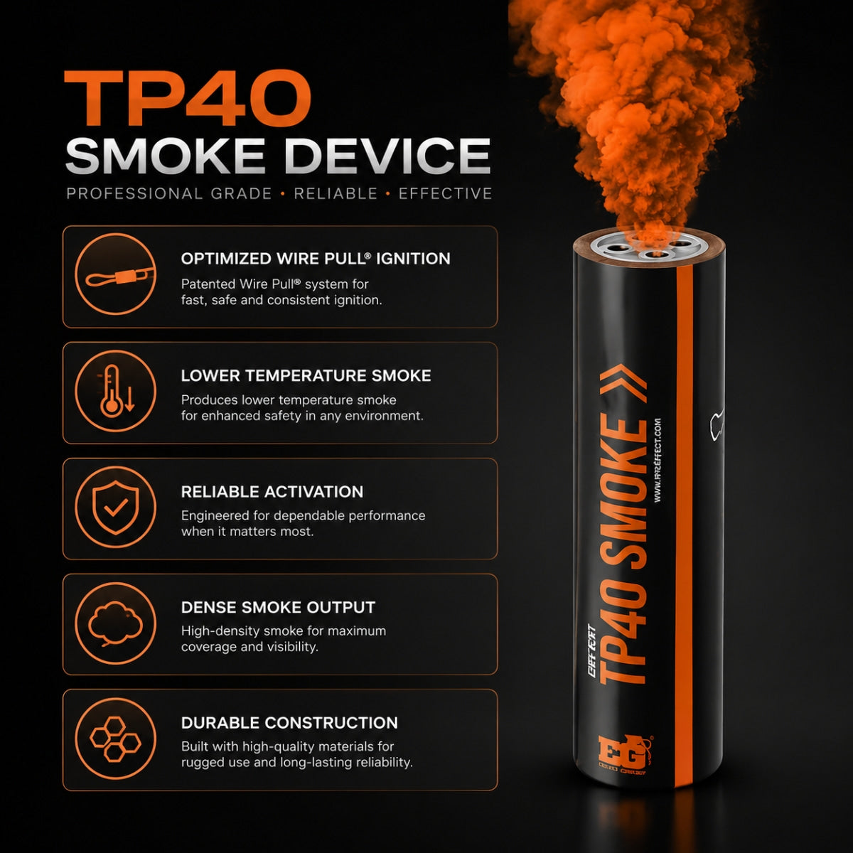 Smoke Grenade Enola Gaye Airsoft TP40 Top Pull Smoke Grenade - Orange