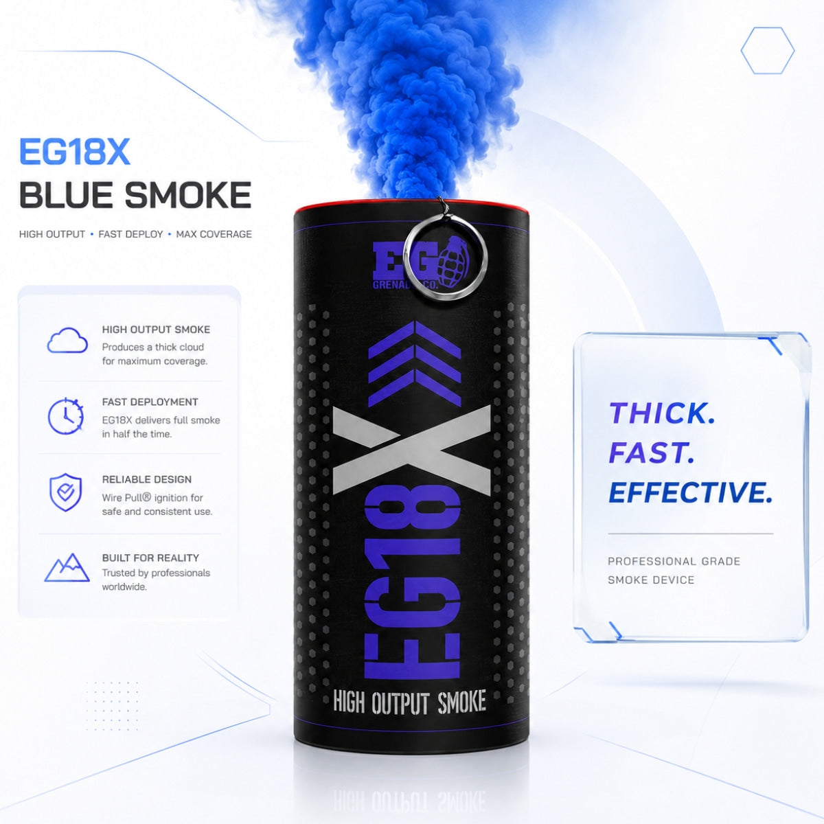 Smoke Grenade Enola Gaye EG18X Extreme Output Airsoft Wire Pull Large Smoke Grenade - Blue