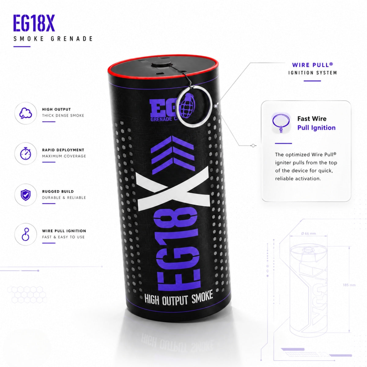Smoke Grenade Enola Gaye EG18X Extreme Output Airsoft Wire Pull Large Smoke Grenade - Blue