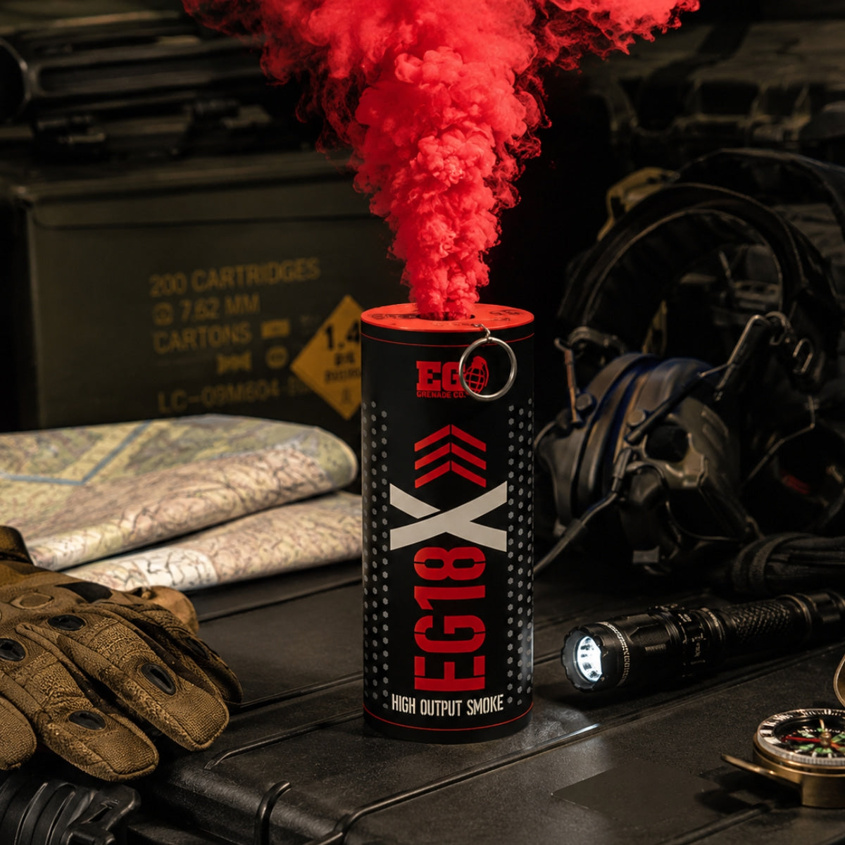 Smoke Grenade Enola Gaye EG18X Extreme Output Airsoft Wire Pull Large Smoke Grenade - Red