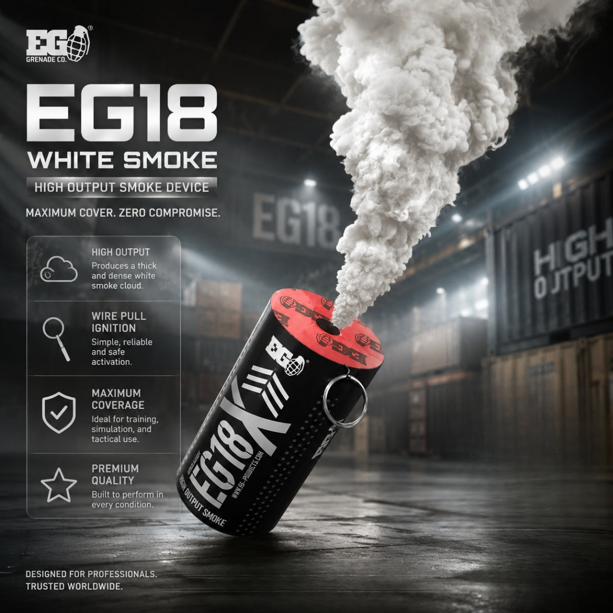 Smoke Grenade Enola Gaye EG18X Extreme Output Airsoft Wire Pull Large Smoke Grenade - White