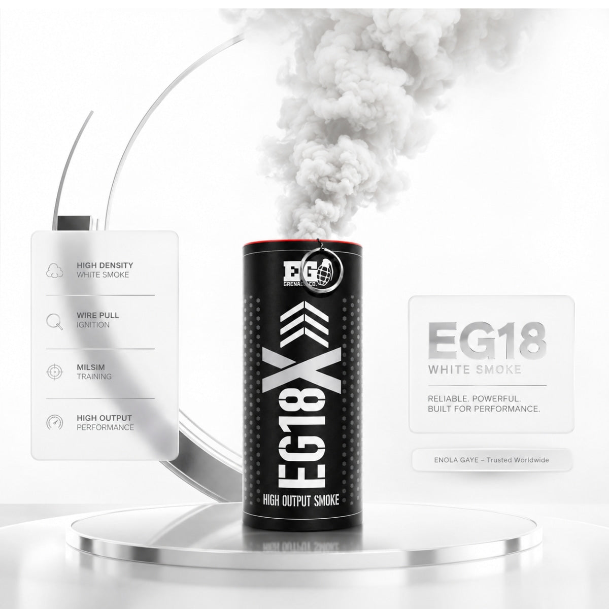 Smoke Grenade Enola Gaye EG18X Extreme Output Airsoft Wire Pull Large Smoke Grenade - White
