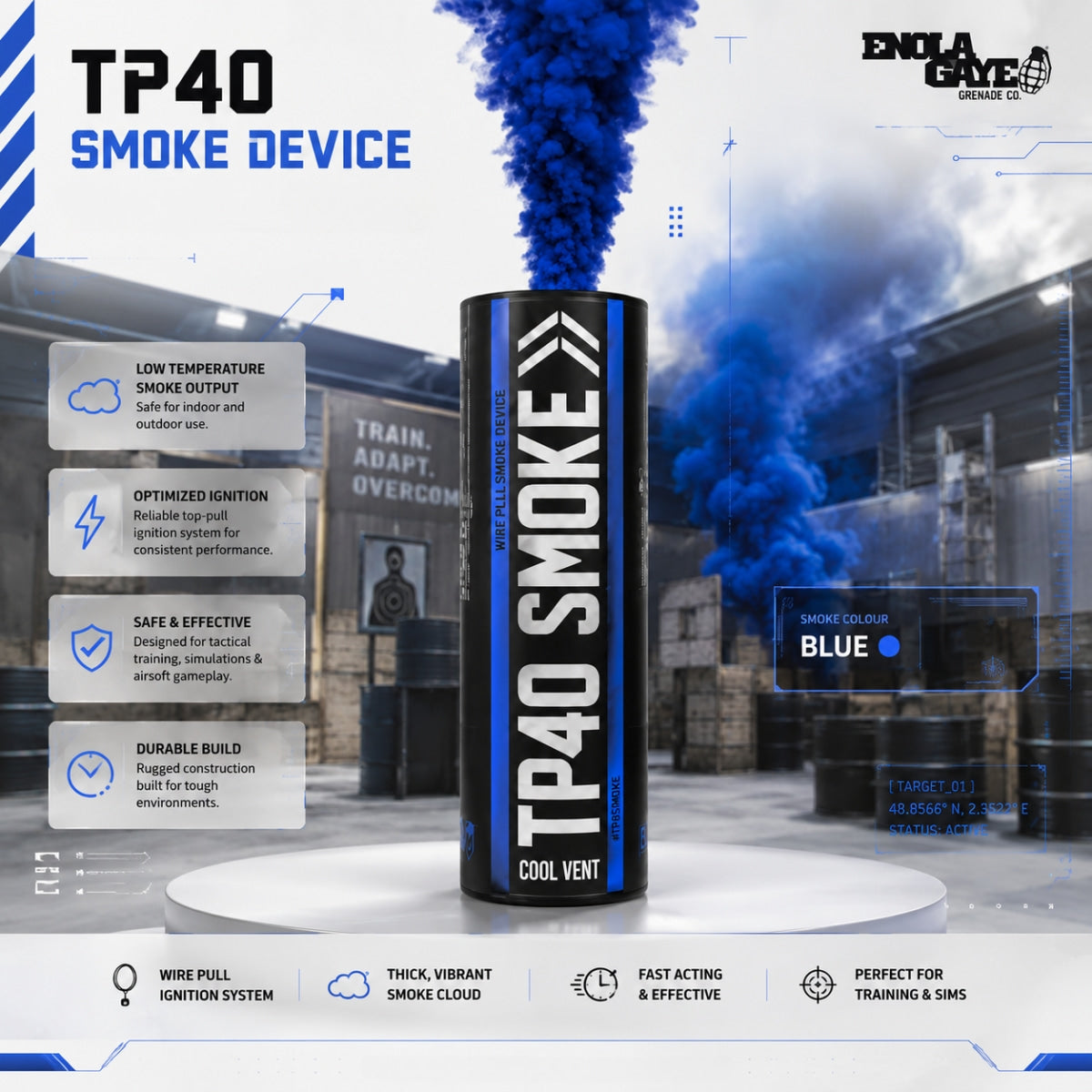Smoke Grenade Enola Gaye TP40 Top Pull Smoke Grenade - Blue