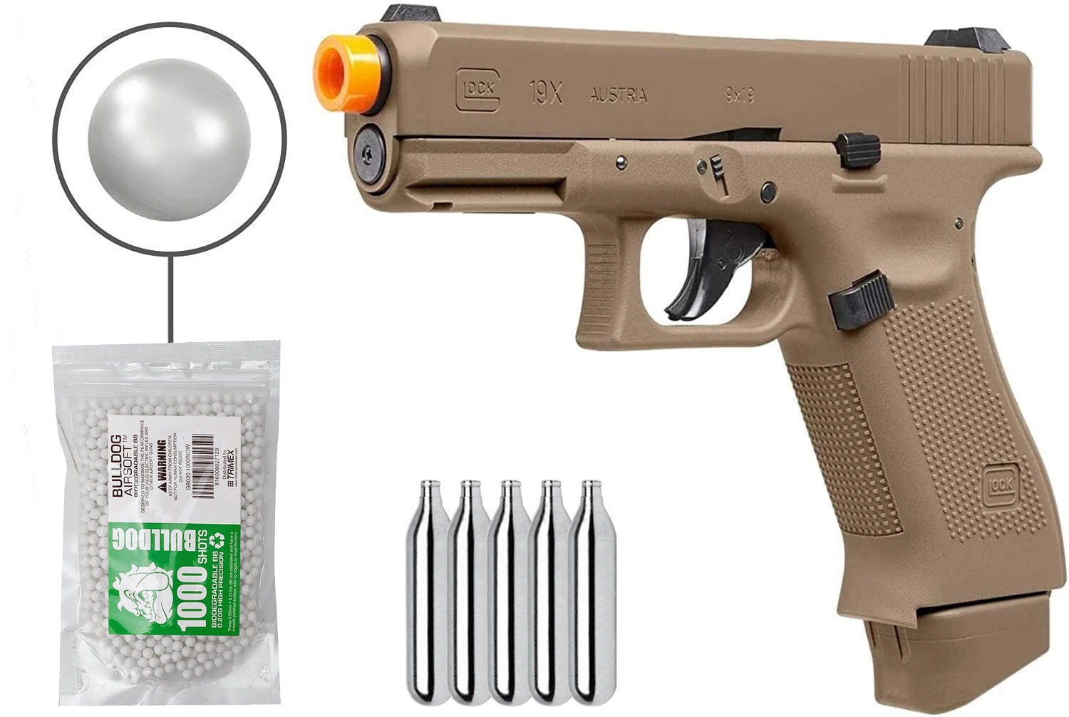 Glock G19X CO2 Airsoft HBB Pistol w/ CO2 and 1000 BBs - Bundle Set
