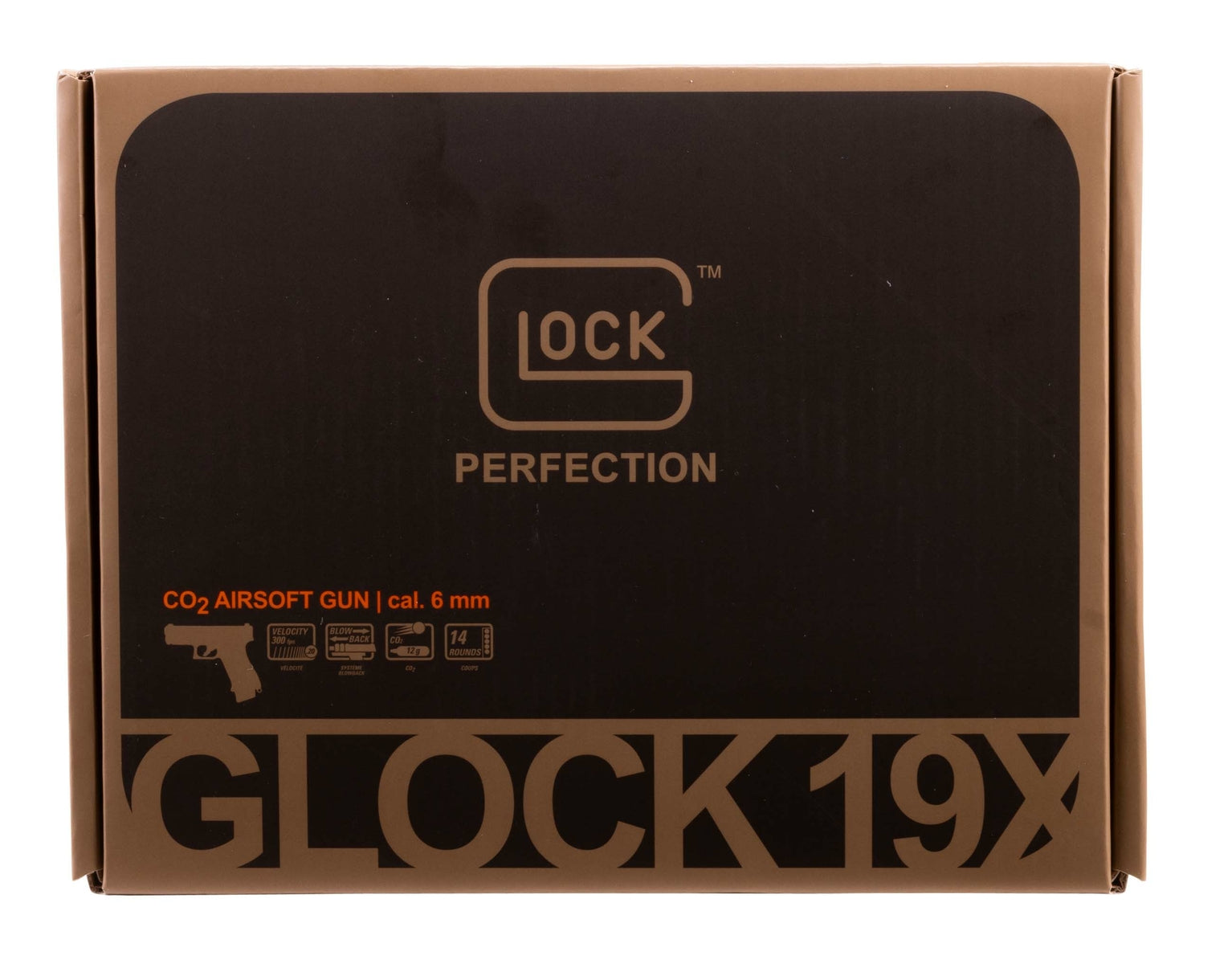 GLOCK Glock G19X CO2 Airsoft Pistol - 6mm, Coyote Tan, 14 Round Mag