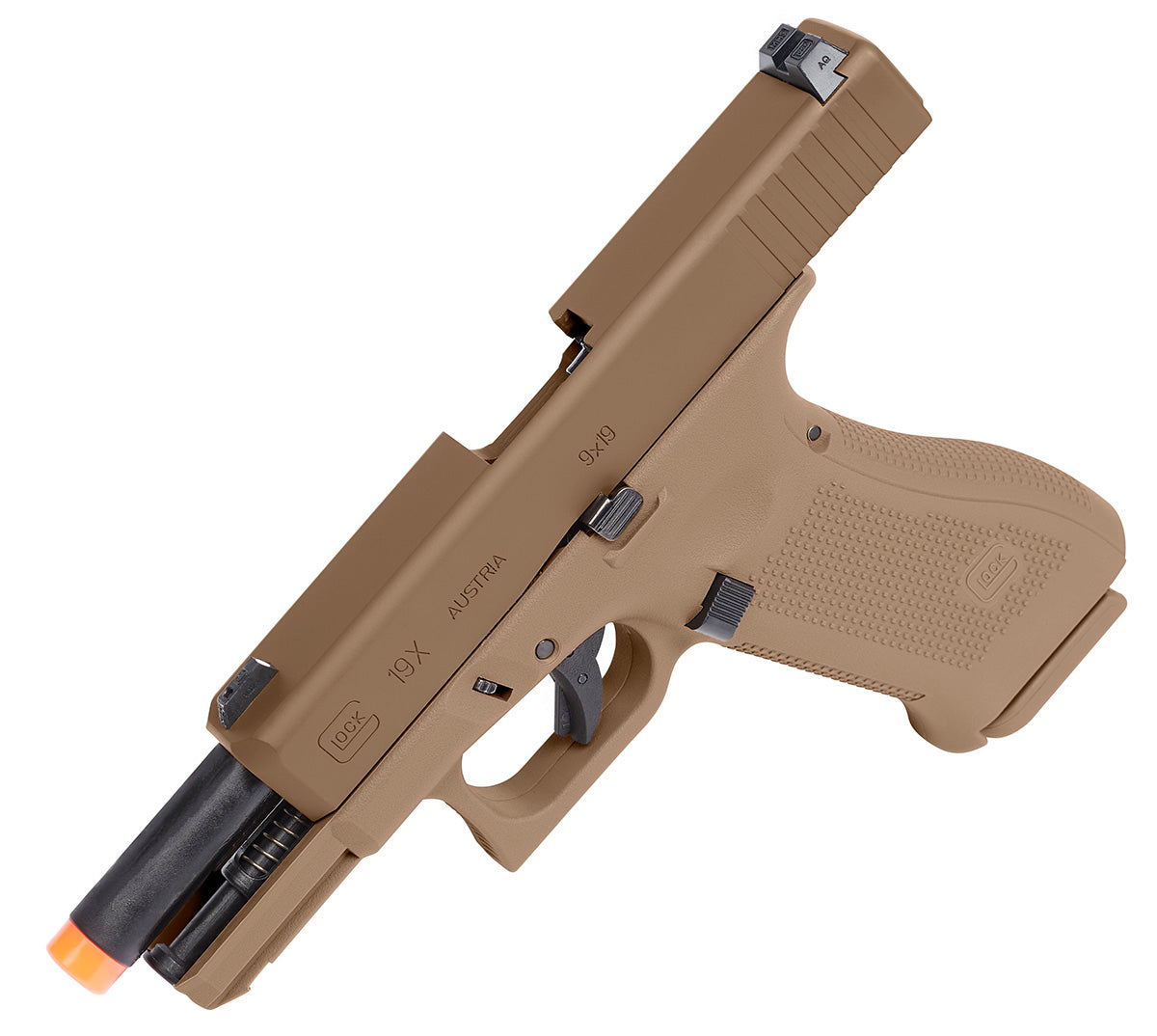GLOCK Glock G19X GBB Airsoft Pistol - 6mm, Coyote Tan, 23 Round Mag
