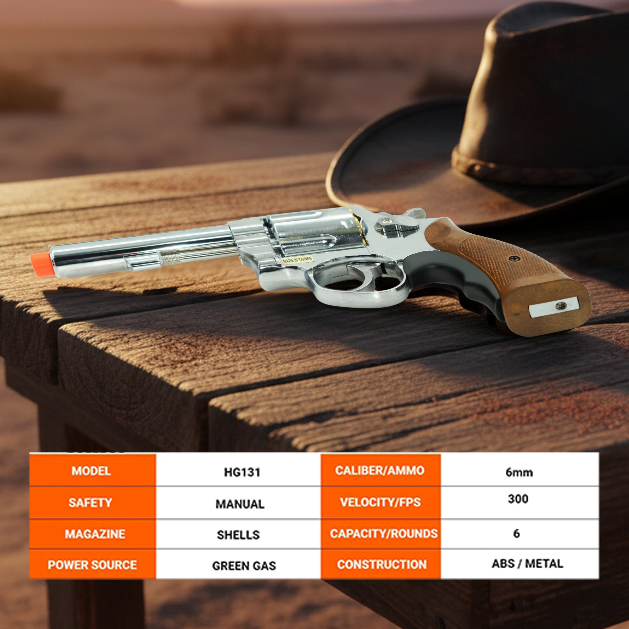 Airsoft Gas Revolver HFC Airsoft Full Metal Gas Revolver 6-Shell - HG131