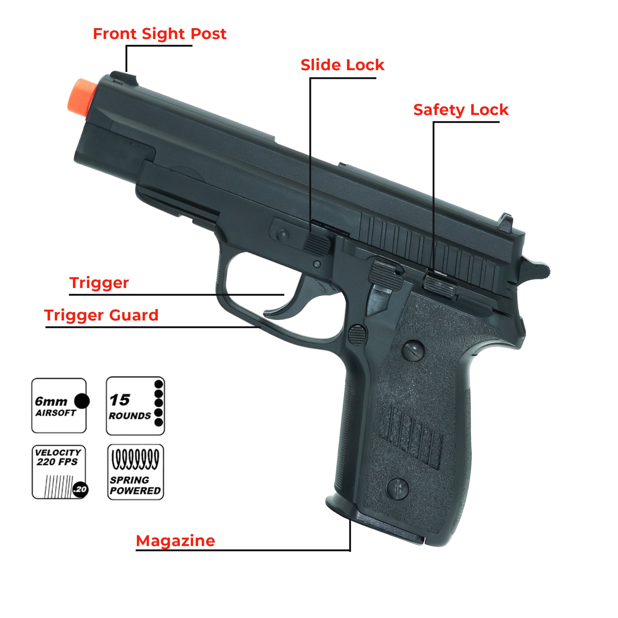 Airsoft Spring Pistol HFC Airsoft Spring Powered Pistol P226-style