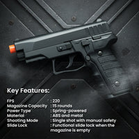 Airsoft Spring Pistol HFC HA-183 Spring Airsoft Pistol Bundle w/ BBs, Case, Goggles & Speed Loader