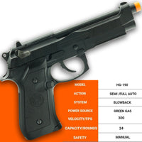 Airsoft GBB Pistol HFC HG-190 Full/Semi Auto GBB Airsoft Pistol