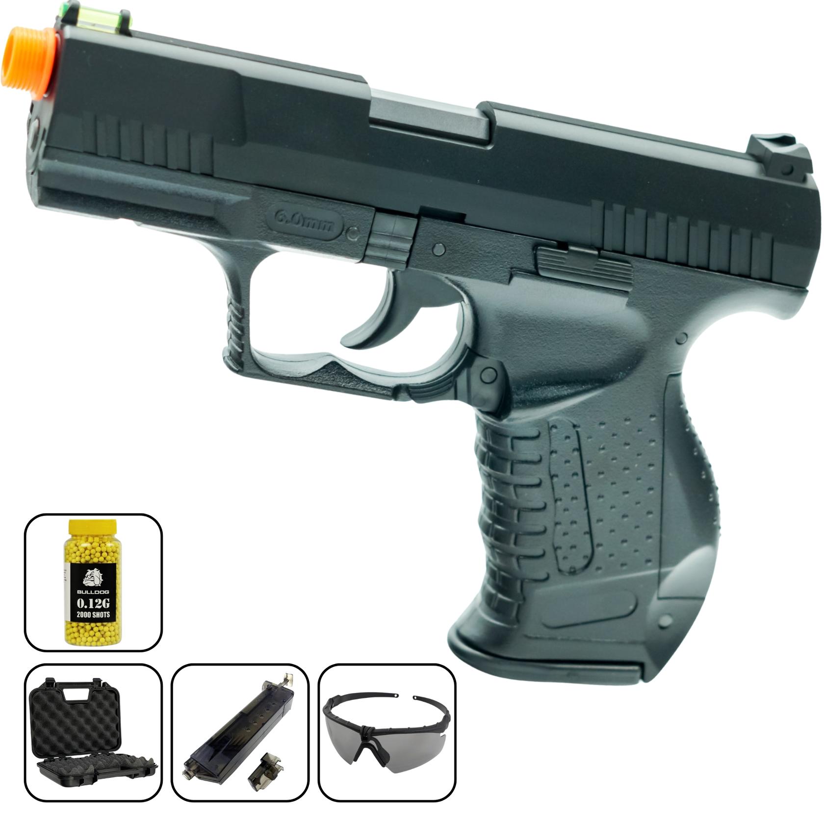 Airsoft Spring Pistol HG 124 Spring Airsoft Pistol W/ Silencer, BBs, Case, Goggles and Speed Loader