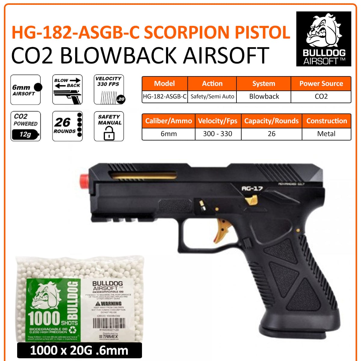HFC HG182 AG17 SCORPION GAS AIRSOFT PISTOL
