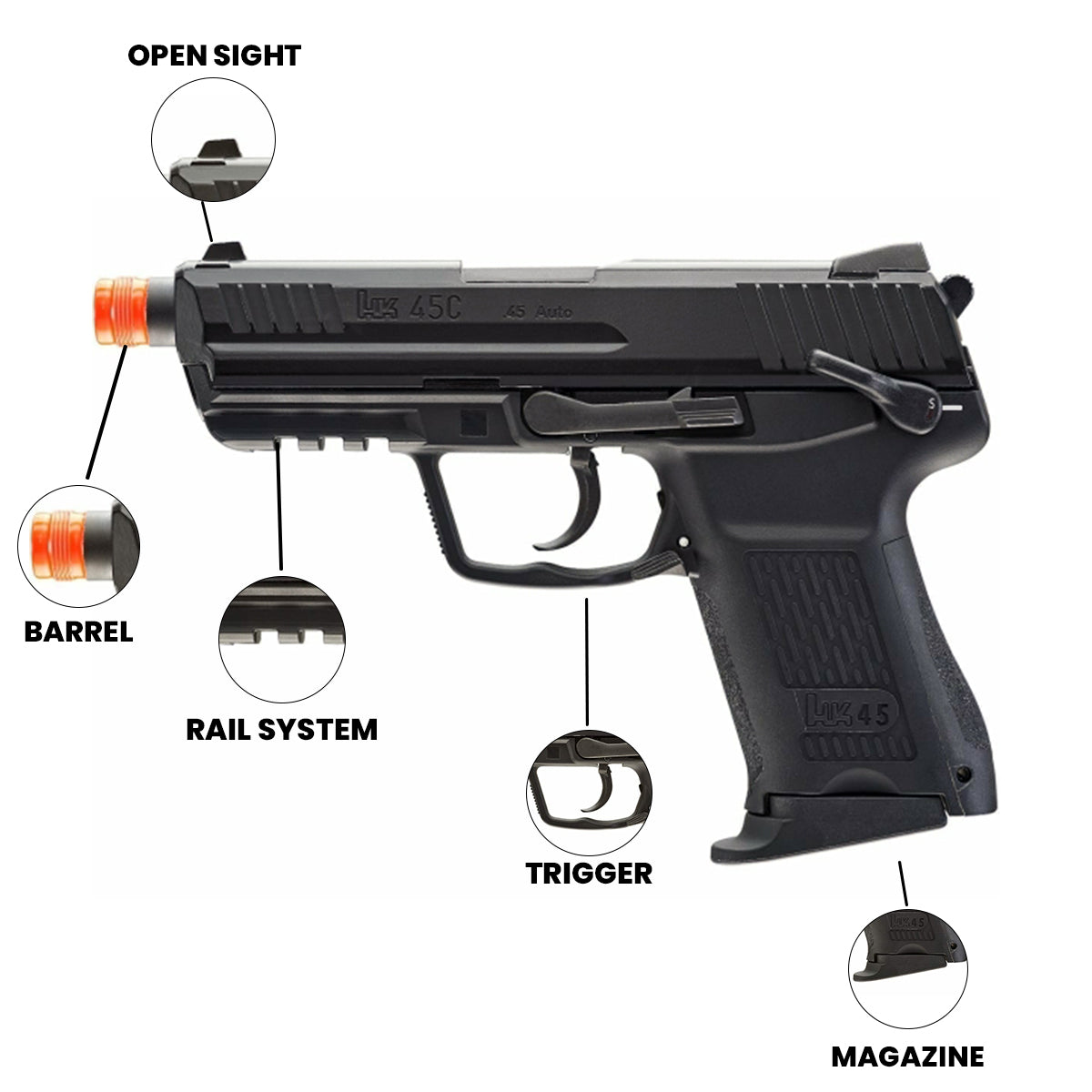 Airsoft GBB Pistol HK 45CT GBB Airsoft Pistol - 6mm Black