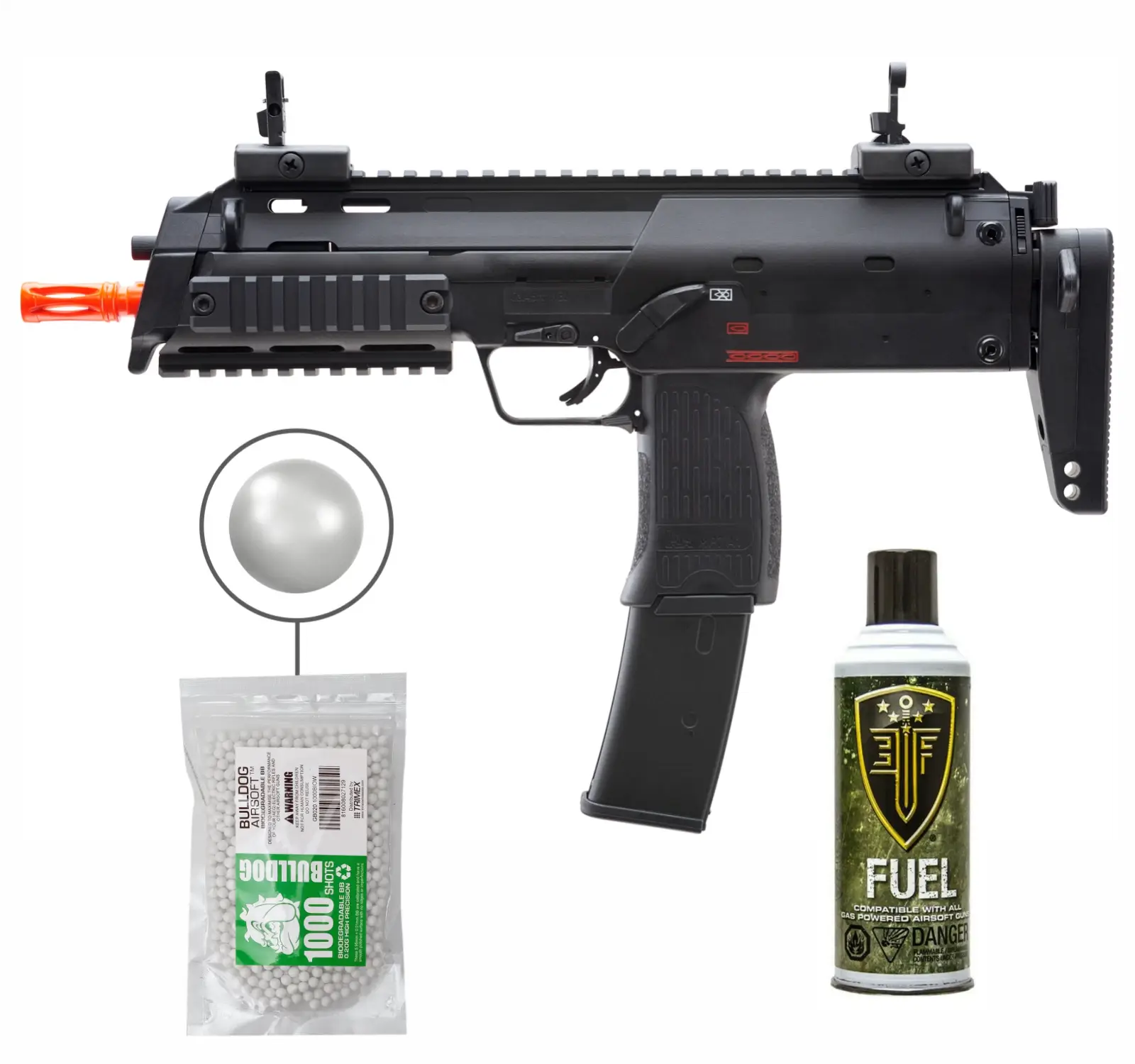 AIRSOFT GAS RIFLES HK Gen2 MP7 Navy Gas Blowback Airsoft Rifle with Green Gas and 1000 BBs - Bundle Set