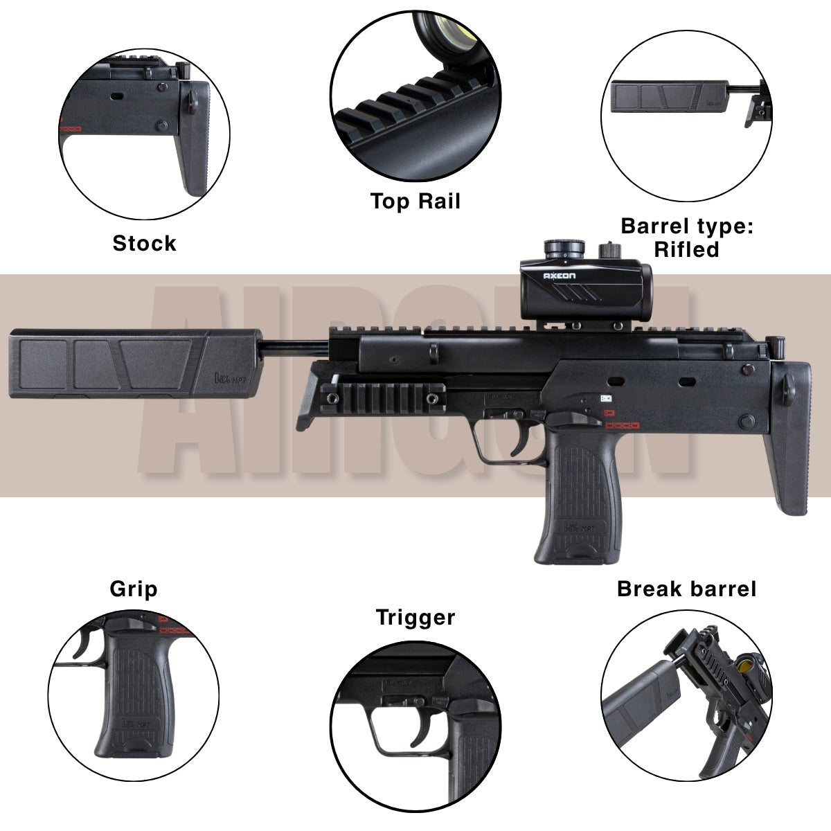 Air Rifle HK MP7 .177 Break Barrel Pellet BB Gun