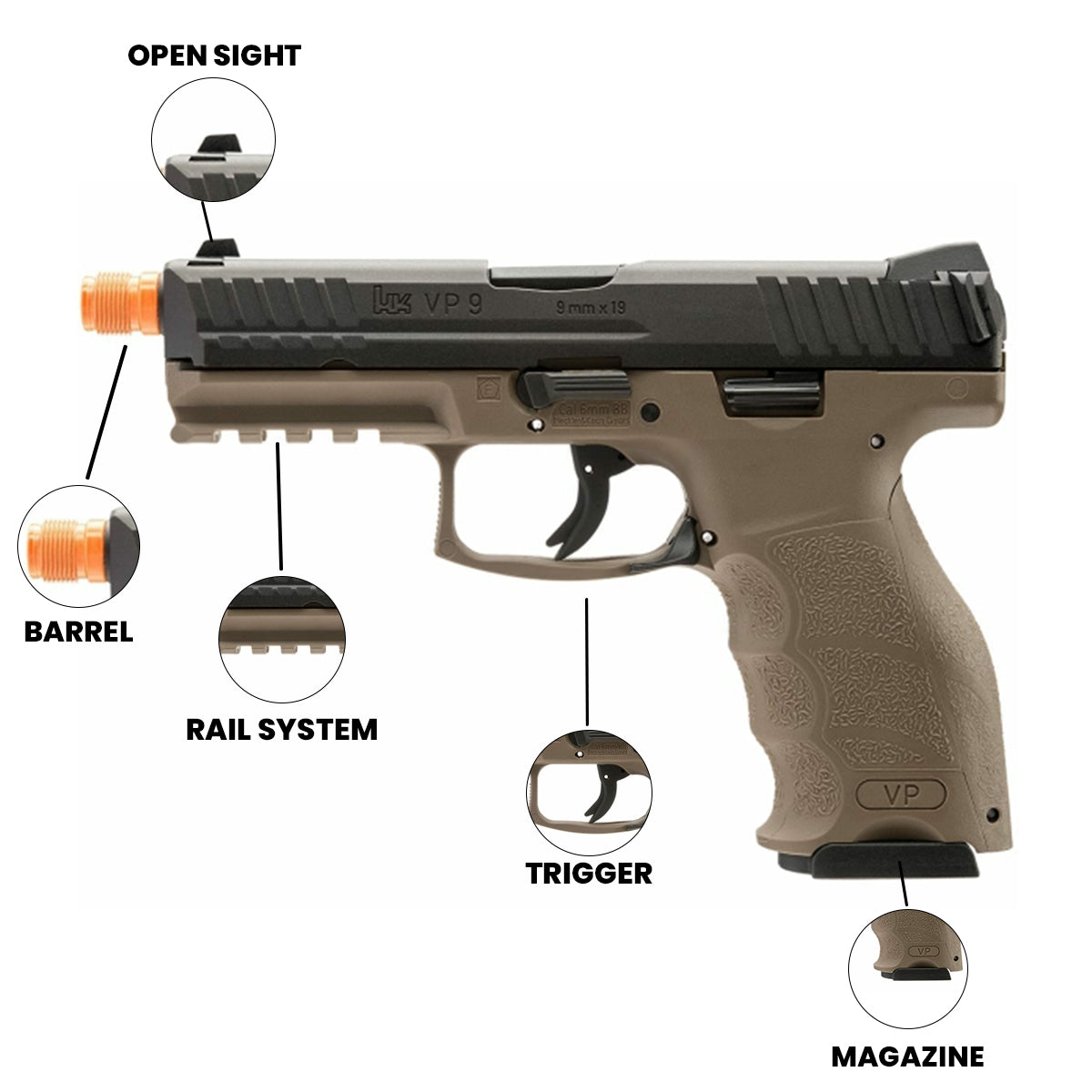 Airsoft GBB Pistol HK VP9 GBB 6mm Airsoft Pistol - FDE