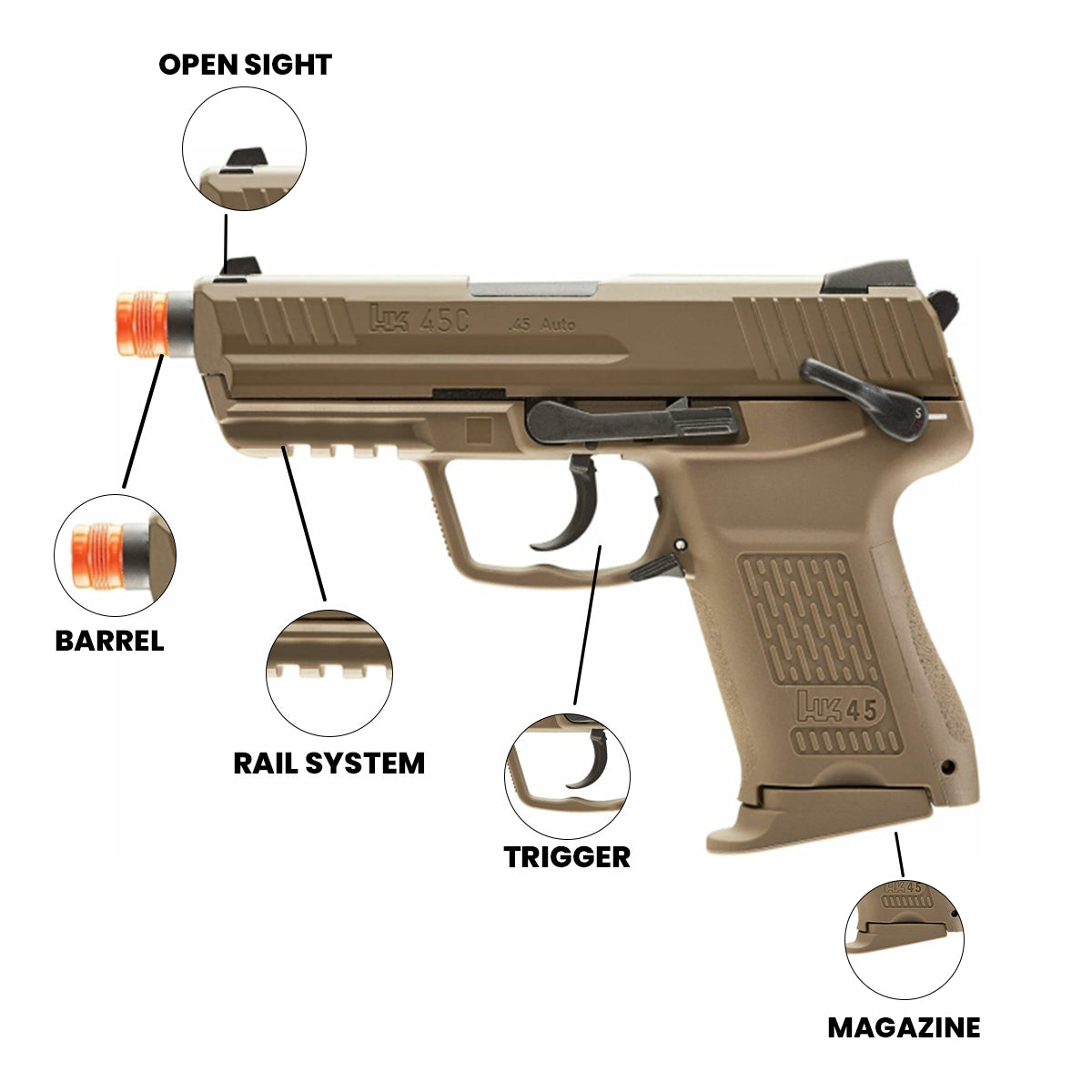 Airsoft GBB Pistol HK45 GBB Blowback 6mm Airsoft Pistol