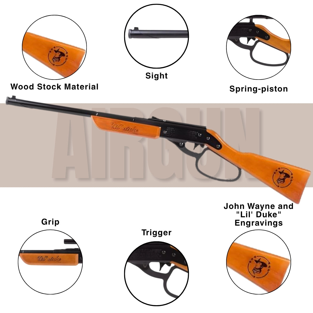 CO2 Air Gun John Wayne Lil' Duke Spring Air Rifle BB Gun .177 Cal