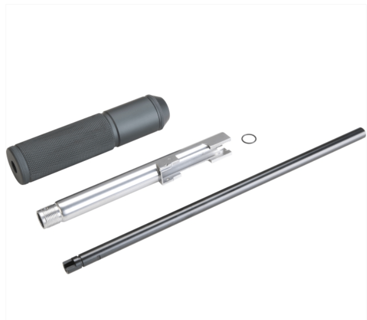 KROWN LAND M9 CO2 Blowback Pistol Upgrade Kit - Barrel Extension & Silencer, Chrome