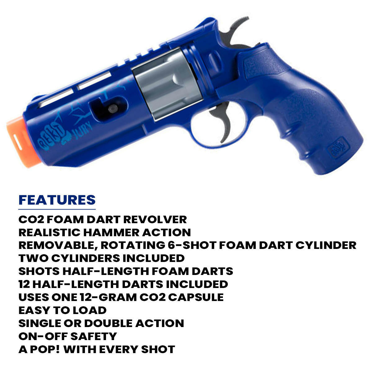 Foam Dart Blaster REKT Jury Blue CO2 Powered Foam Dart Toy Gun Revolver - Umarex