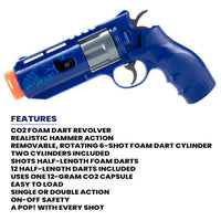 Foam Dart Blaster REKT Jury Blue CO2 Powered Foam Dart Toy Gun Revolver - Umarex